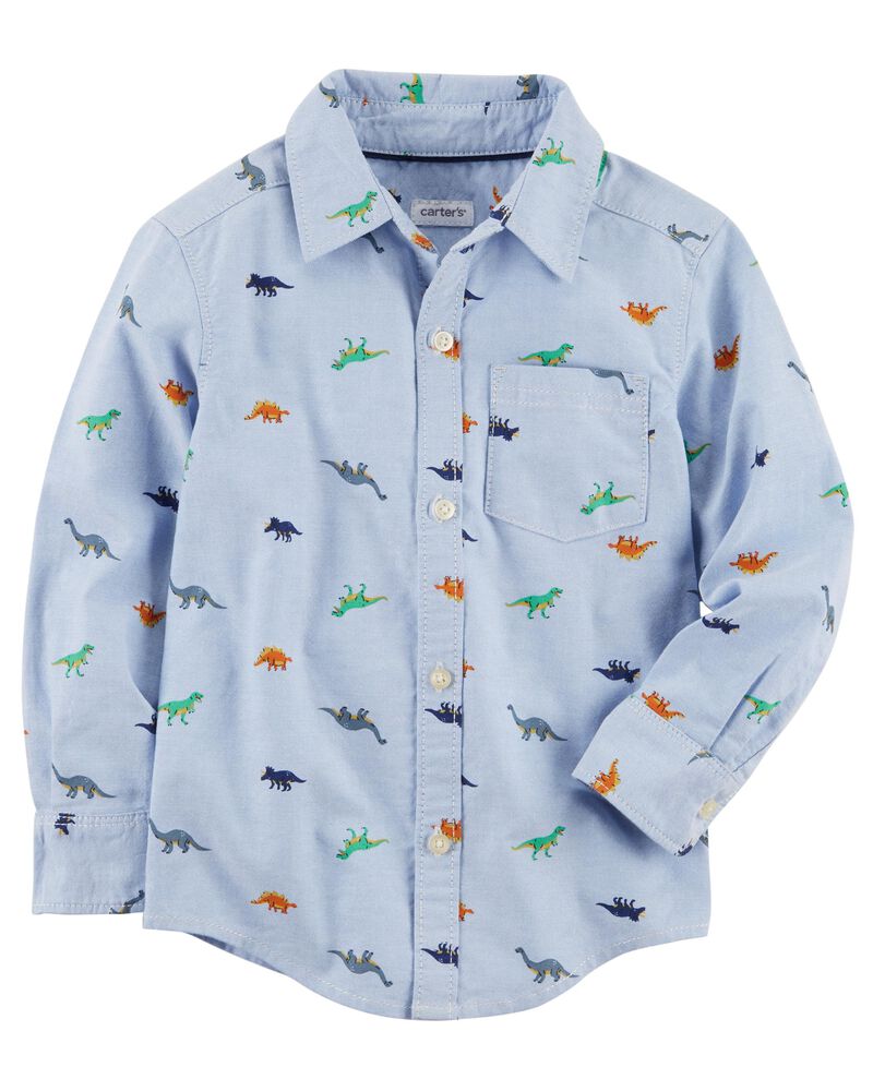 New Carter/'s Dinosaur Oxford Boys Shirt Top Button Down Size 6,7,8,10,12,14